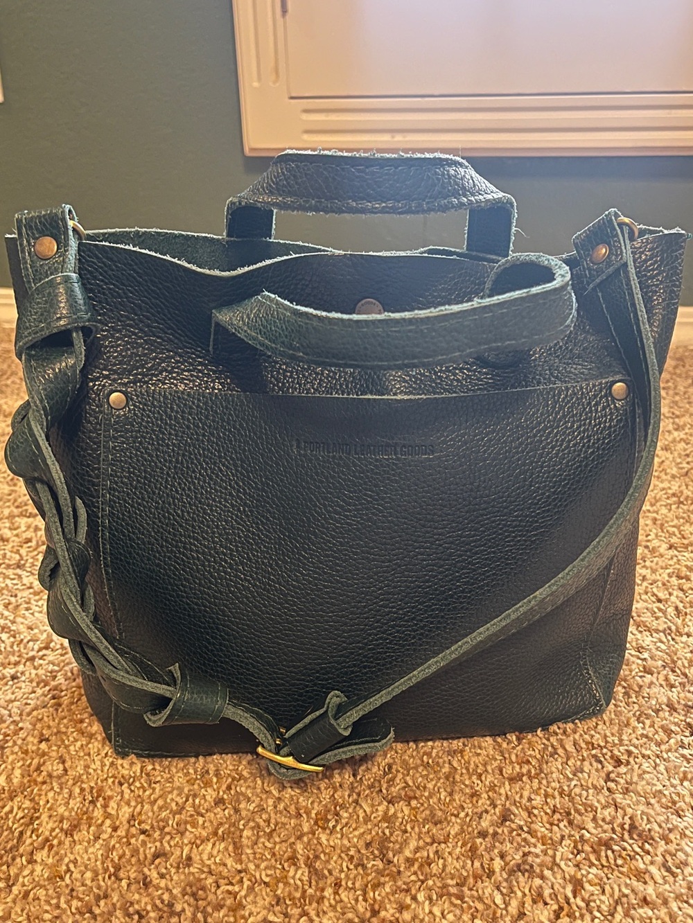Portland Leather Goods Mini crossbody Leather Tote- Forest Green